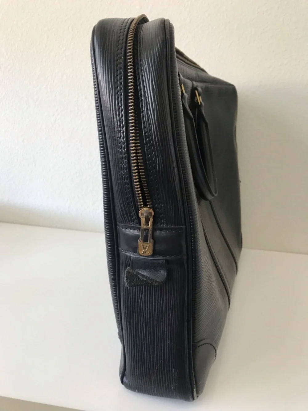 Louis Vuitton Black Epi Leather Briefcase with Brass Hardware